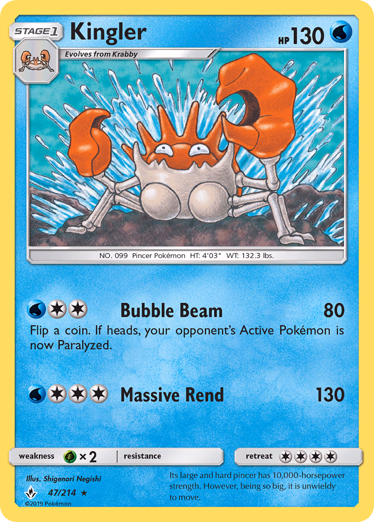 Kingler Pokemon card (47/214, Unbroken Bonds)