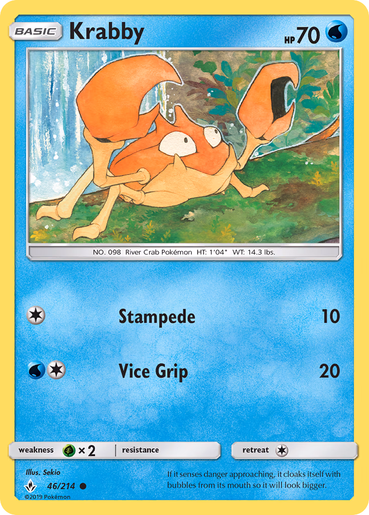 Krabby Pokemon card (46/214, Unbroken Bonds)