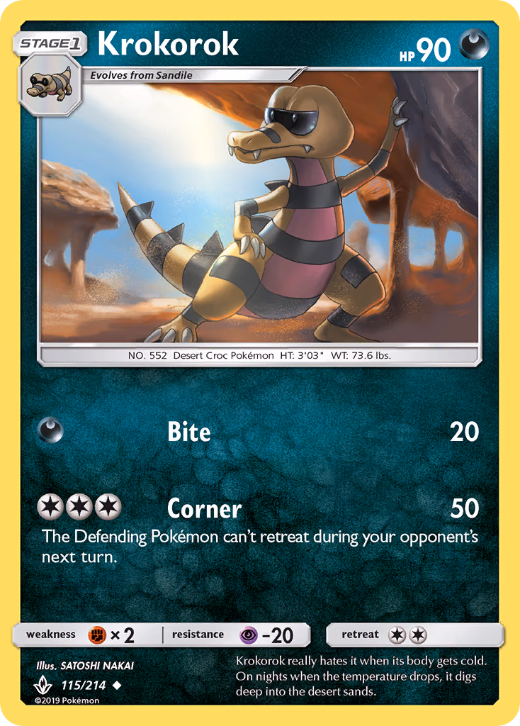 Krokorok Pokemon card (115/214, Unbroken Bonds)