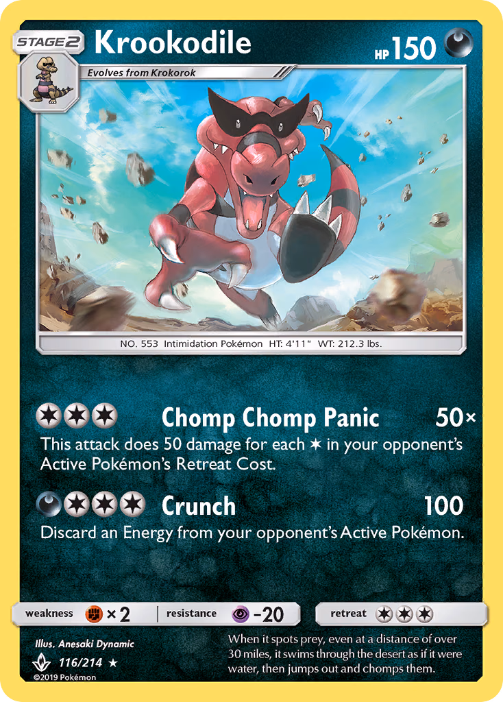 Krookodile Pokemon card (116/214, Unbroken Bonds)