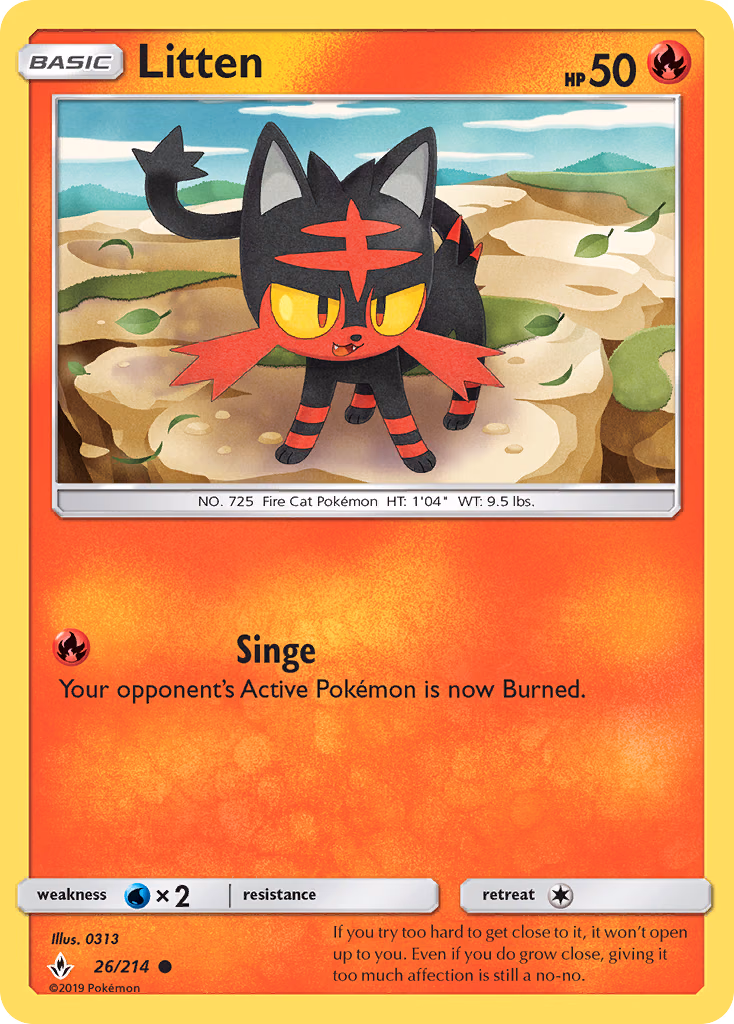 Litten Pokemon card (26/214, Unbroken Bonds)