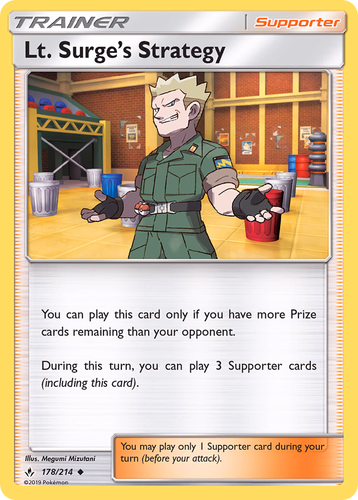 Lt. Surge's Strategy Pokemon card (178/214, Unbroken Bonds)