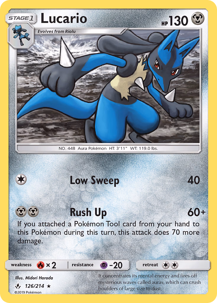 Lucario Pokemon card (126/214, Unbroken Bonds)