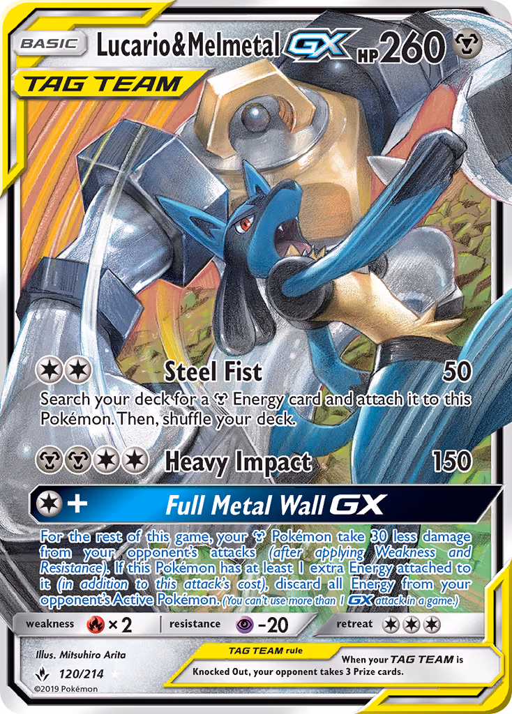 Lucario & Melmetal-GX Pokemon card (120/214, Unbroken Bonds)