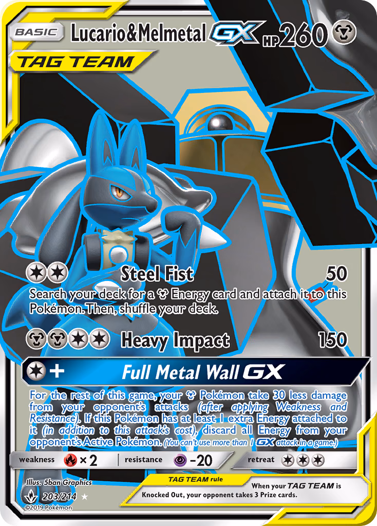 Lucario & Melmetal-GX Pokemon card (203/214, Unbroken Bonds)