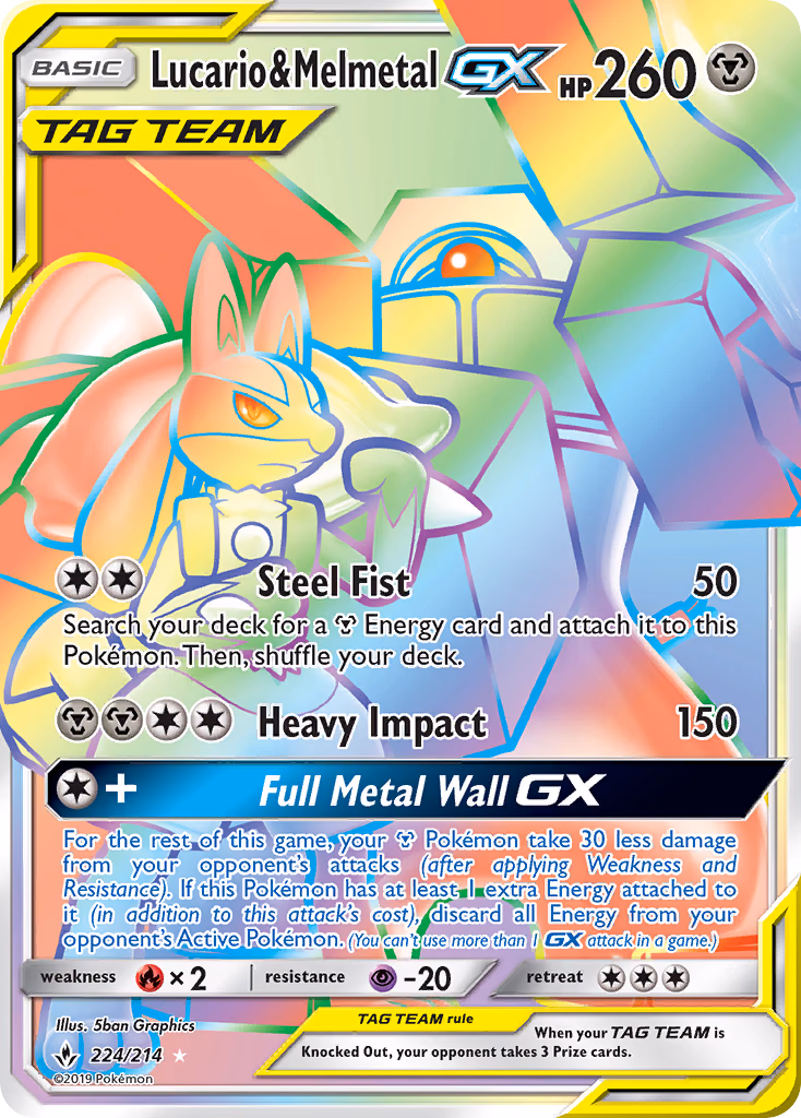 Lucario & Melmetal-GX Pokemon card (224/214, Unbroken Bonds)