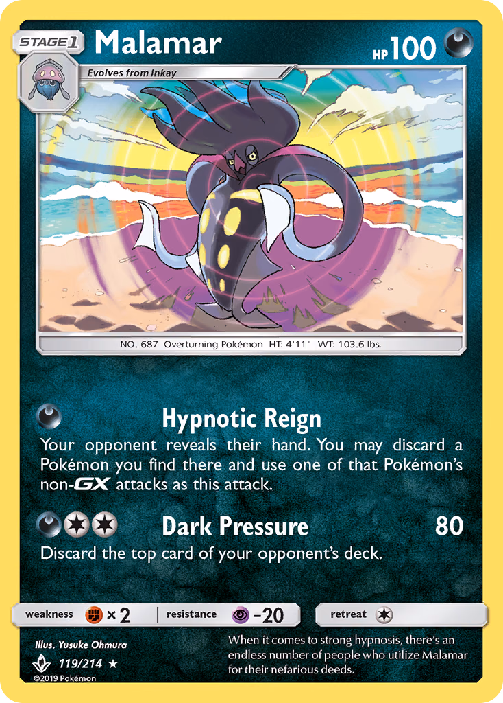 Malamar Pokemon card (119/214, Unbroken Bonds)