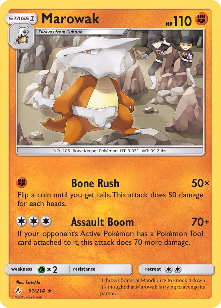Marowak Pokemon card (91/214, Unbroken Bonds)