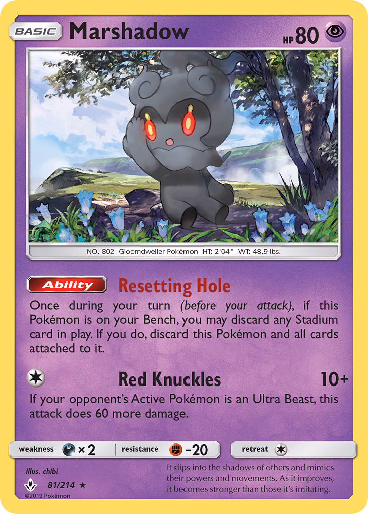 Marshadow Pokemon card (81/214, Unbroken Bonds)