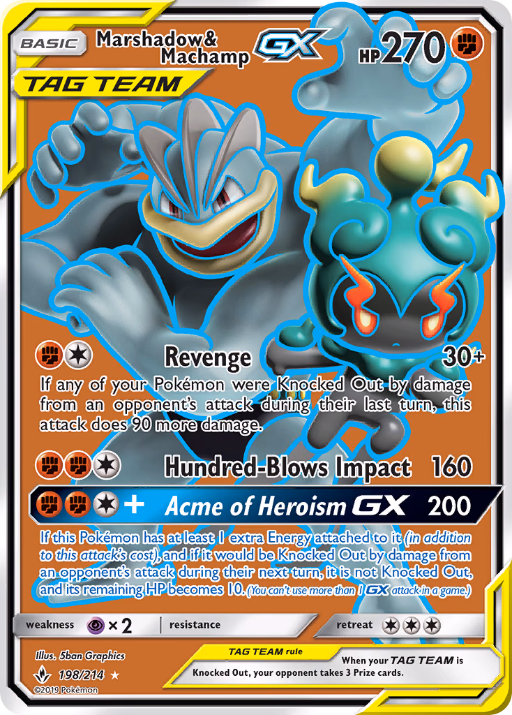 Marshadow & Machamp-GX Pokemon card (198/214, Unbroken Bonds)