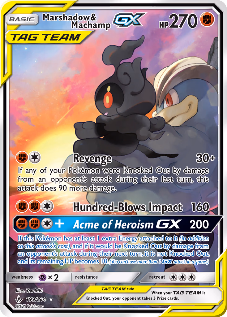 Marshadow & Machamp-GX Pokemon card (199/214, Unbroken Bonds)