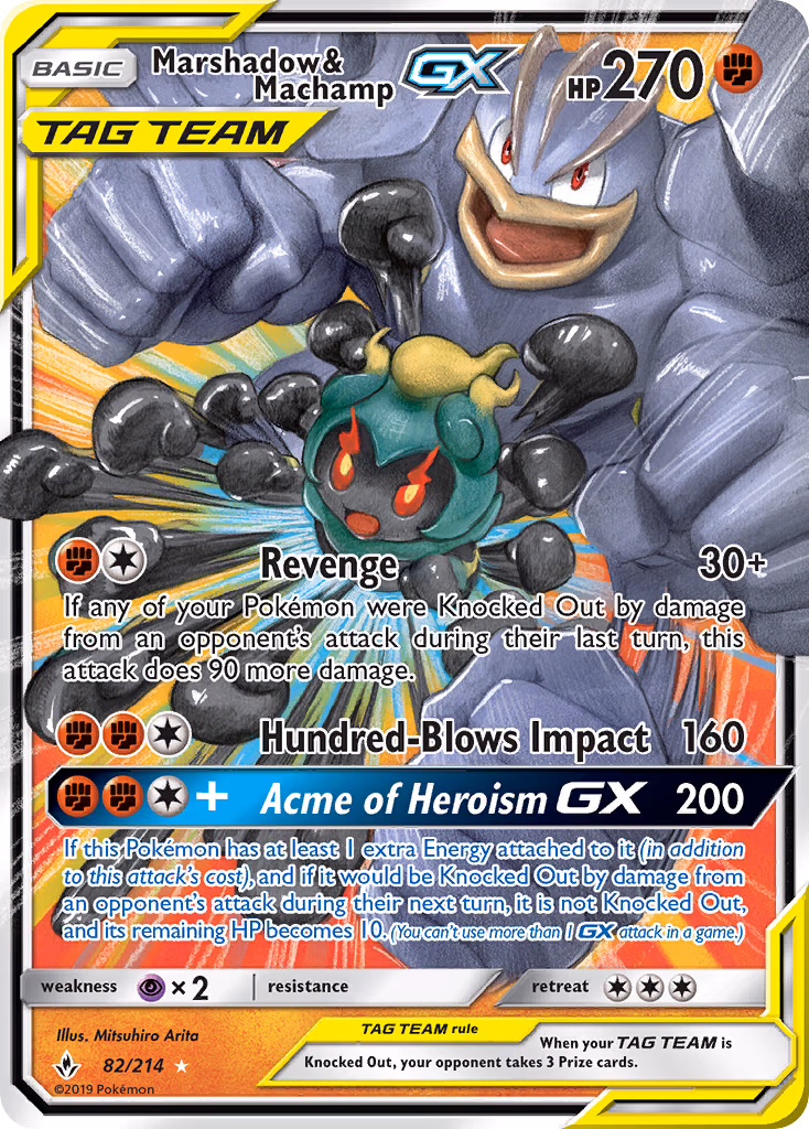 Marshadow & Machamp-GX Pokemon card (82/214, Unbroken Bonds)