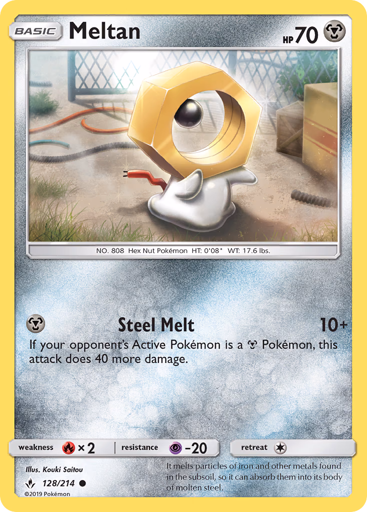 Meltan Pokemon card (128/214, Unbroken Bonds)
