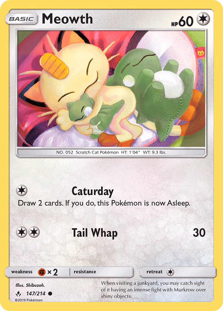 Meowth Pokemon card (147/214, Unbroken Bonds)