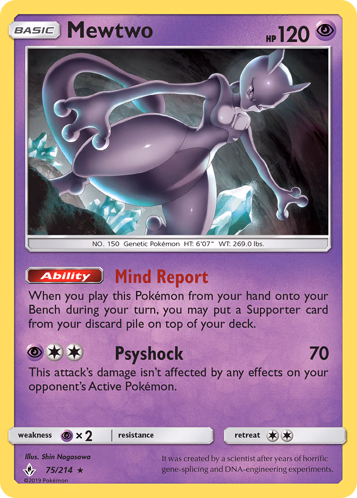 Mewtwo Pokemon card (75/214, Unbroken Bonds)