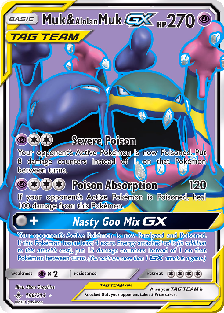Muk & Alolan Muk-GX Pokemon card (196/214, Unbroken Bonds)