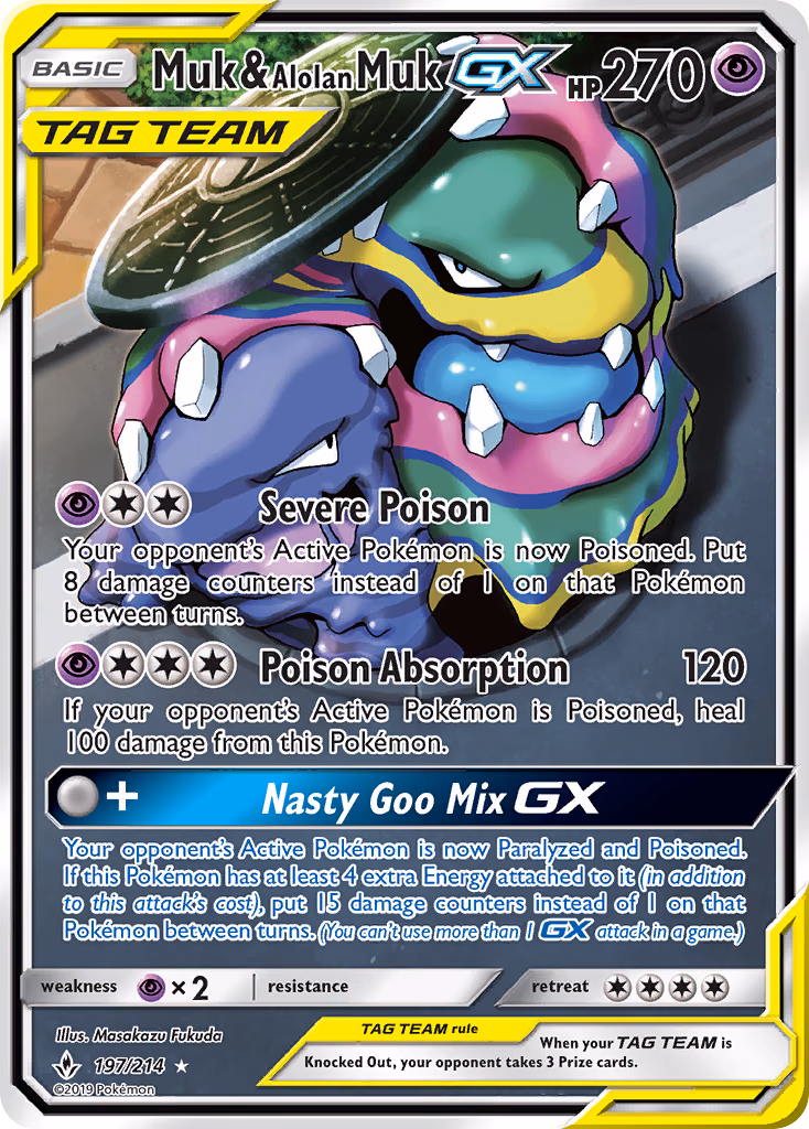 Muk & Alolan Muk-GX Pokemon card (197/214, Unbroken Bonds)