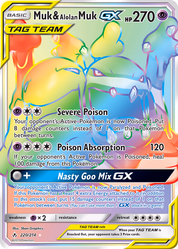 Muk & Alolan Muk-GX Pokemon card (220/214, Unbroken Bonds)