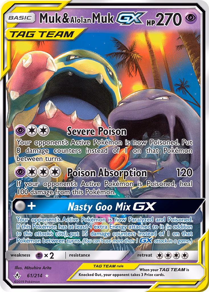 Muk & Alolan Muk-GX Pokemon card (61/214, Unbroken Bonds)