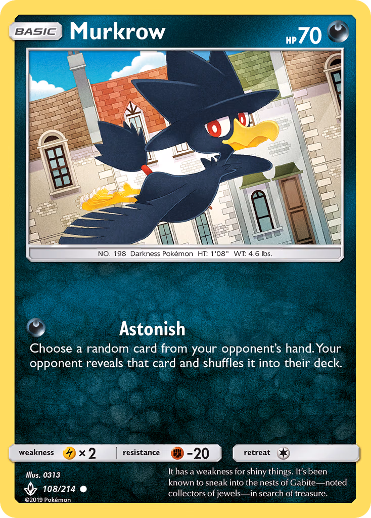 Murkrow Pokemon card (108/214, Unbroken Bonds)