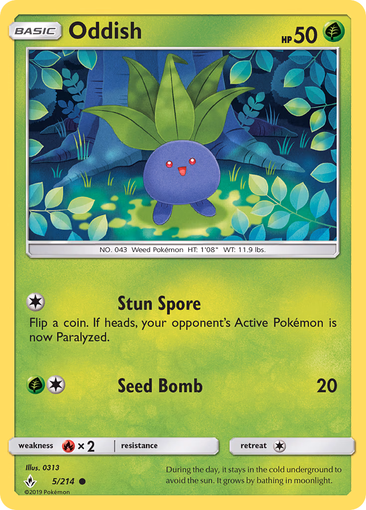 Oddish Pokemon card (5/214, Unbroken Bonds)