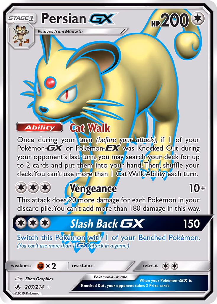 Persian-GX Pokemon card (207/214, Unbroken Bonds)