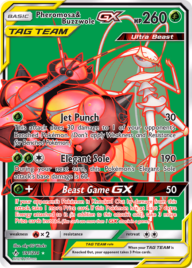 Pheromosa & Buzzwole-GX Pokemon card (191/214, Unbroken Bonds)