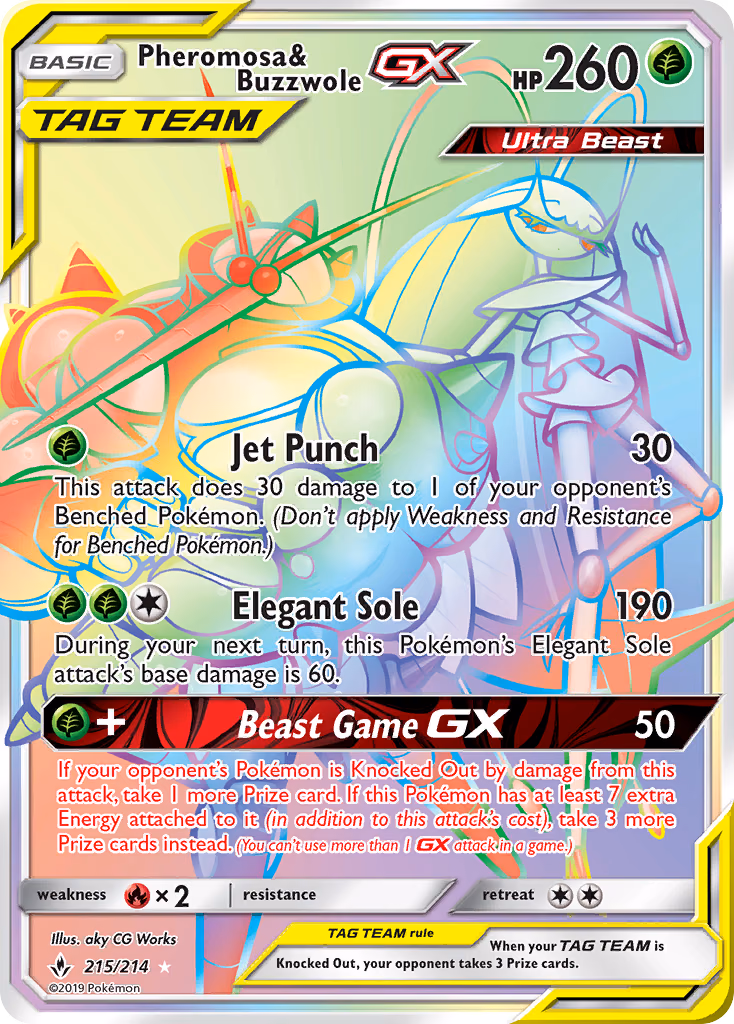 Pheromosa & Buzzwole-GX Pokemon card (215/214, Unbroken Bonds)