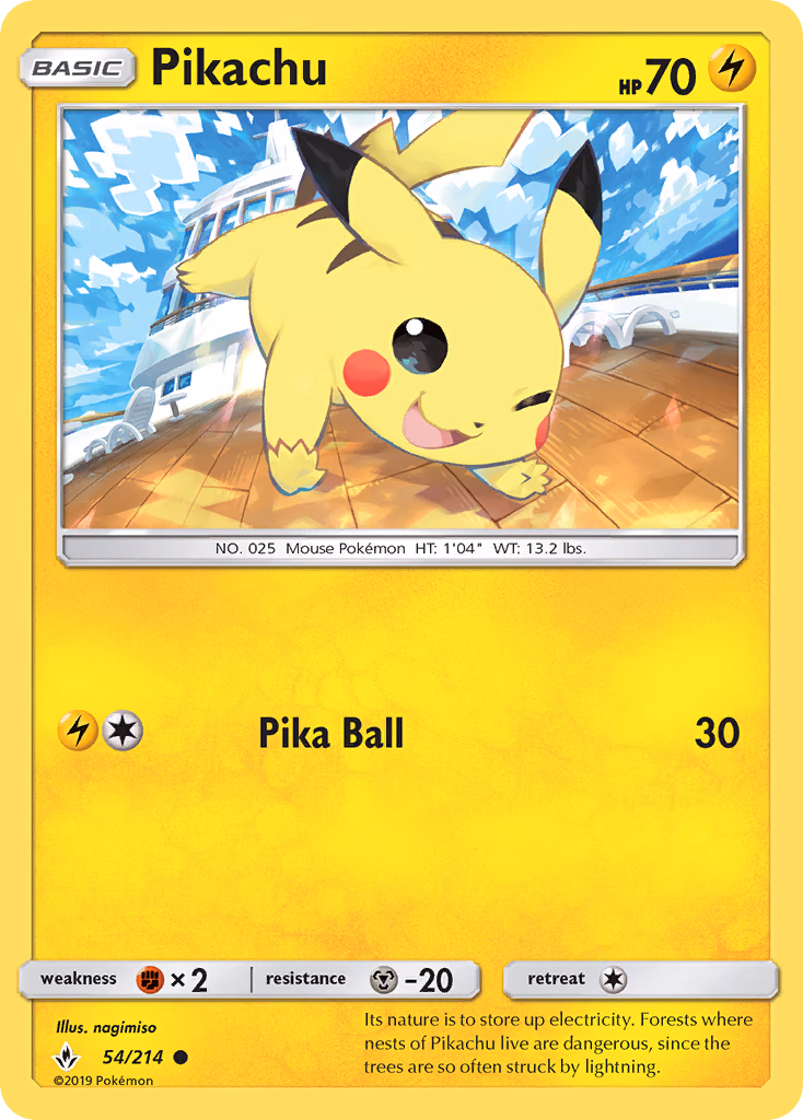Pikachu Pokemon card (54/214, Unbroken Bonds)