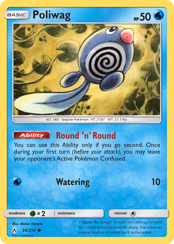 Poliwag Pokemon card (36/214, Unbroken Bonds)