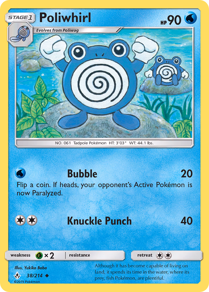 Poliwhirl Pokemon card (38/214, Unbroken Bonds)