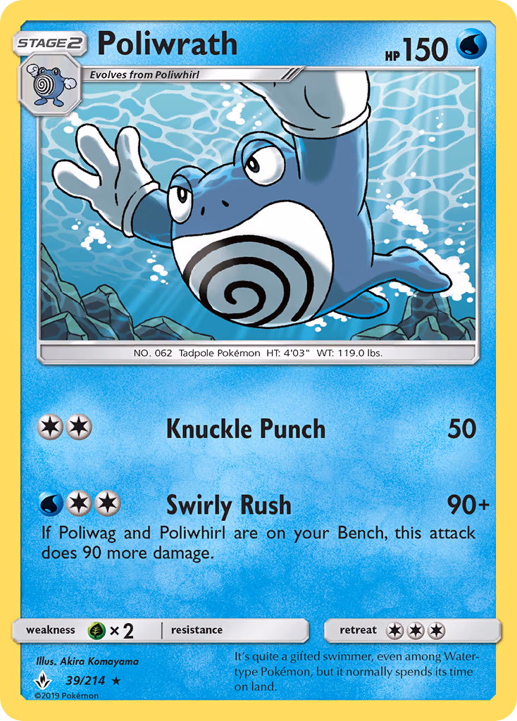 Poliwrath Pokemon card (39/214, Unbroken Bonds)