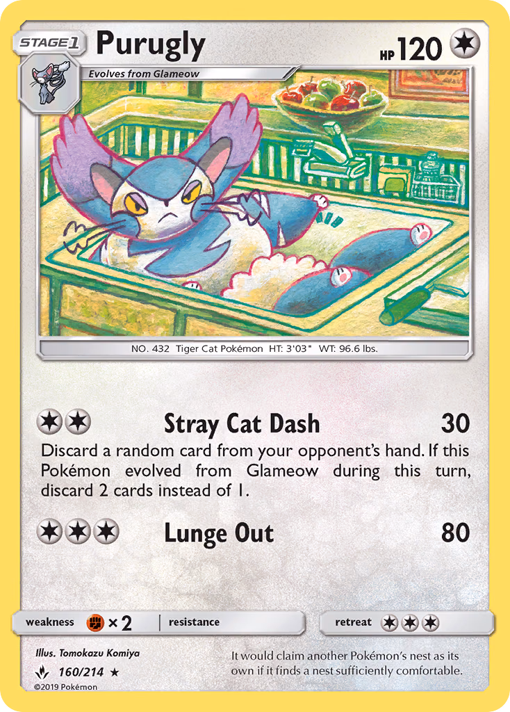 Purugly Pokemon card (160/214, Unbroken Bonds)