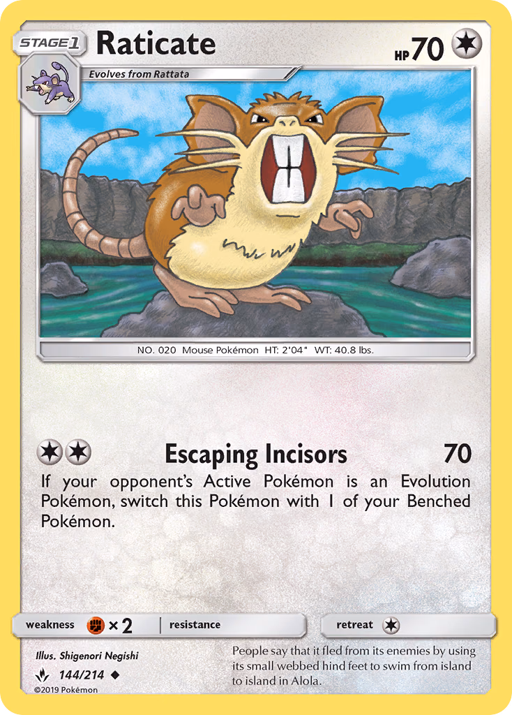 Raticate Pokemon card (144/214, Unbroken Bonds)