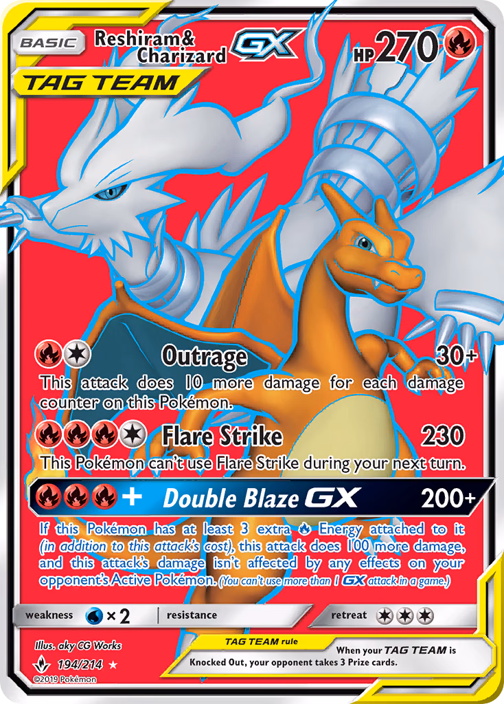 Reshiram & Charizard-GX Pokemon card (194/214, Unbroken Bonds)