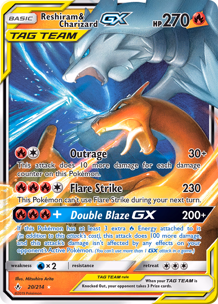 Reshiram & Charizard-GX Pokemon card (20/214, Unbroken Bonds)