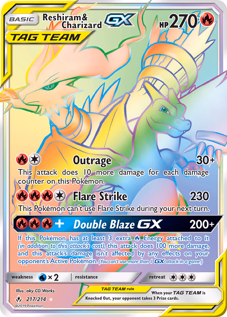 Reshiram & Charizard-GX Pokemon card (217/214, Unbroken Bonds)
