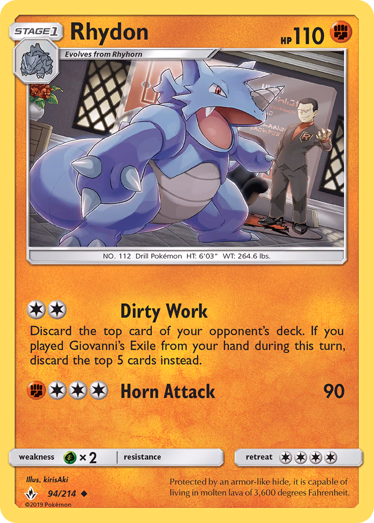 Rhydon Pokemon card (94/214, Unbroken Bonds)
