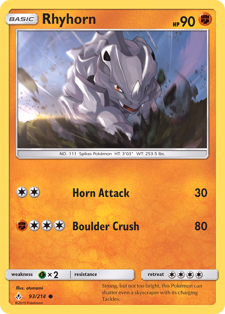 Rhyhorn Pokemon card (93/214, Unbroken Bonds)