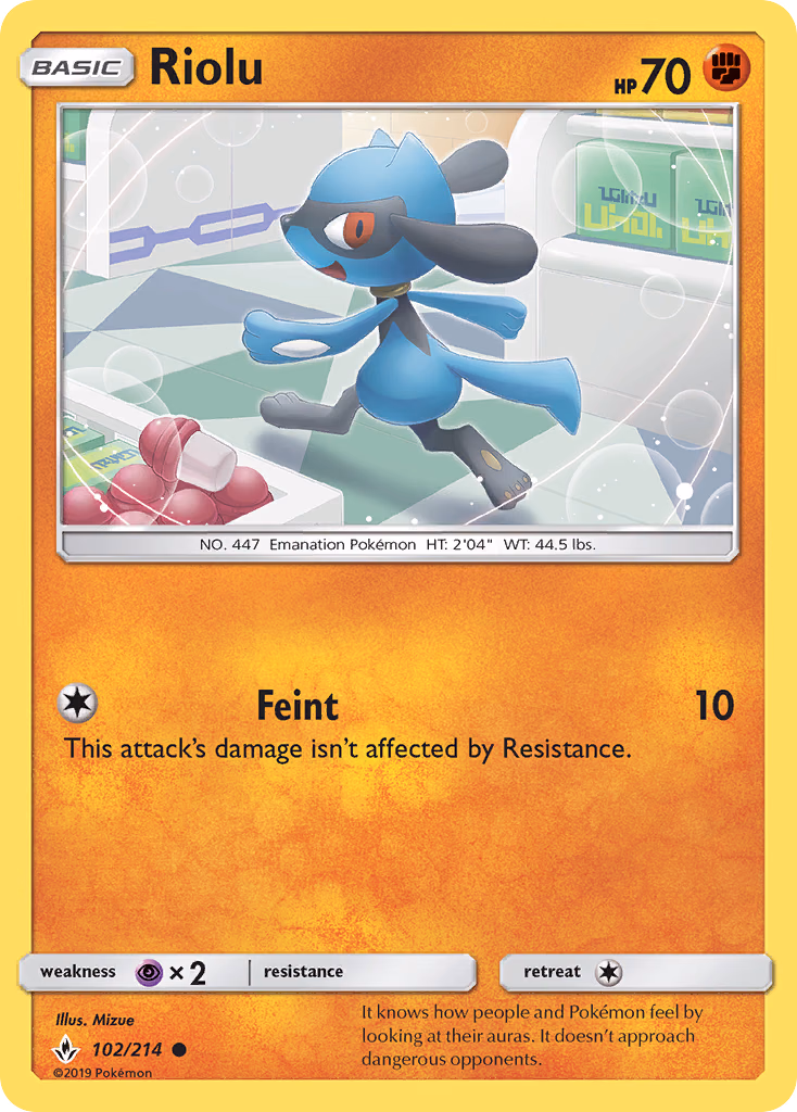 Riolu Pokemon card (102/214, Unbroken Bonds)