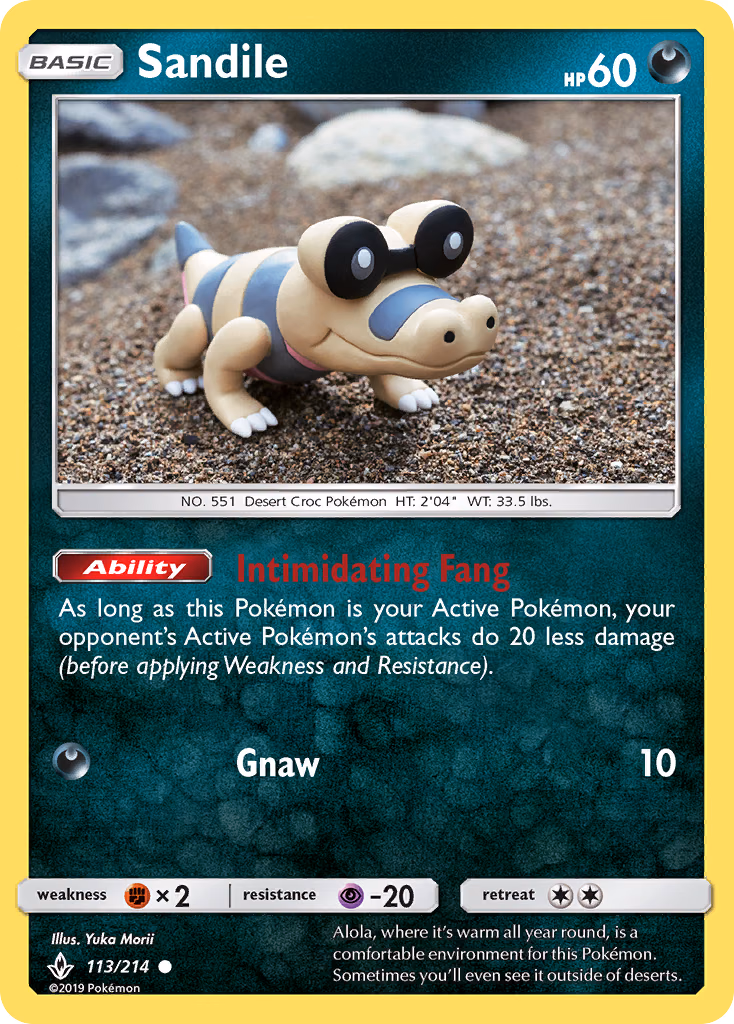 Sandile Pokemon card (113/214, Unbroken Bonds)