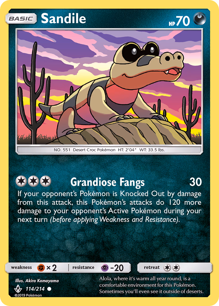 Sandile Pokemon card (114/214, Unbroken Bonds)