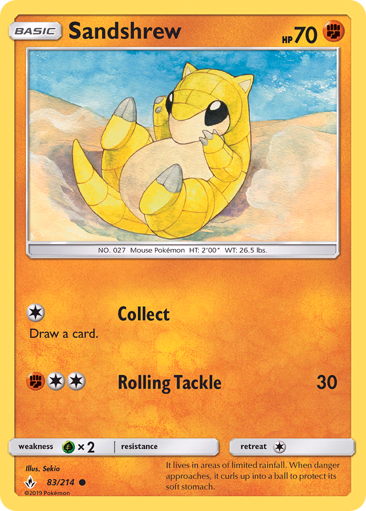 Sandshrew Pokemon card (83/214, Unbroken Bonds)