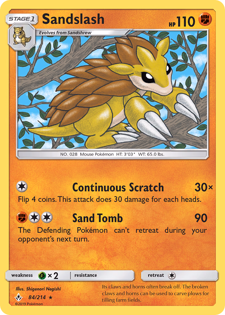 Sandslash Pokemon card (84/214, Unbroken Bonds)