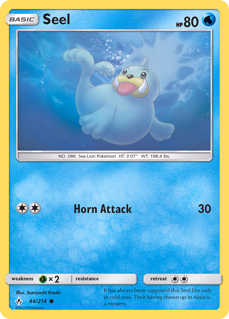 Seel Pokemon card (44/214, Unbroken Bonds)
