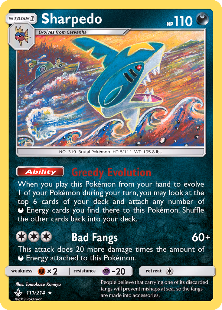 Sharpedo Pokemon card (111/214, Unbroken Bonds)
