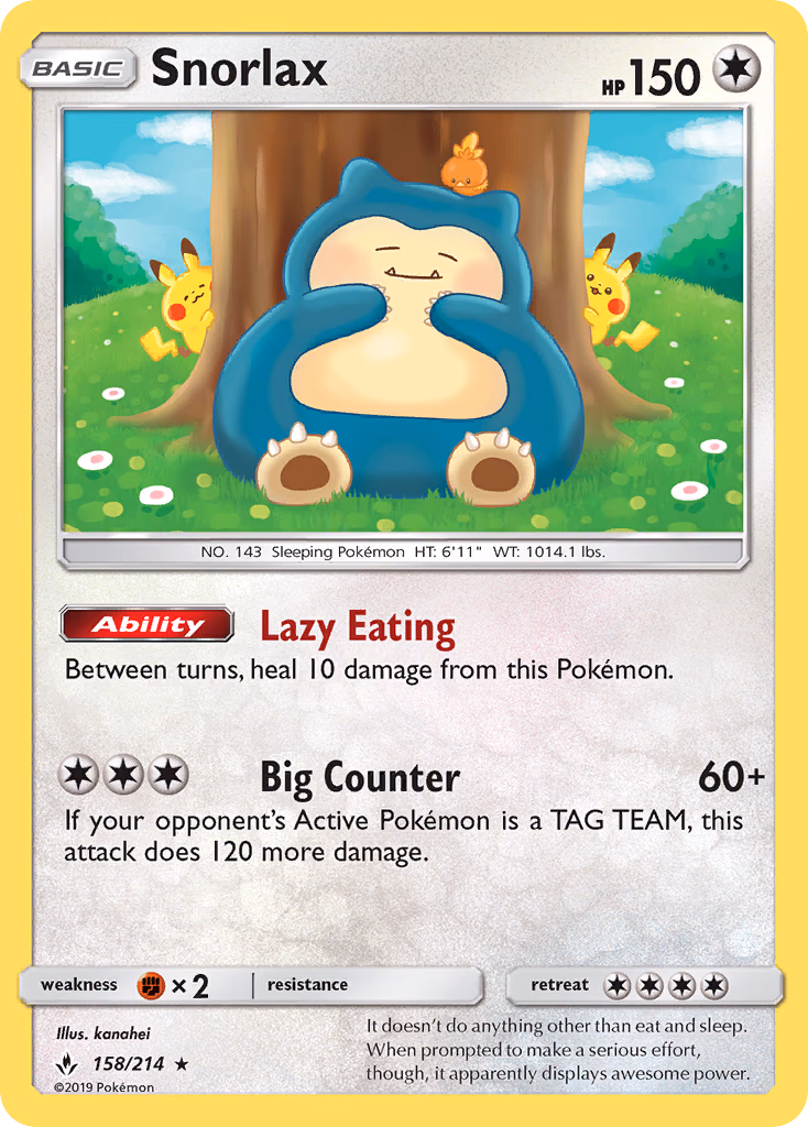 Snorlax Pokemon card (158/214, Unbroken Bonds)