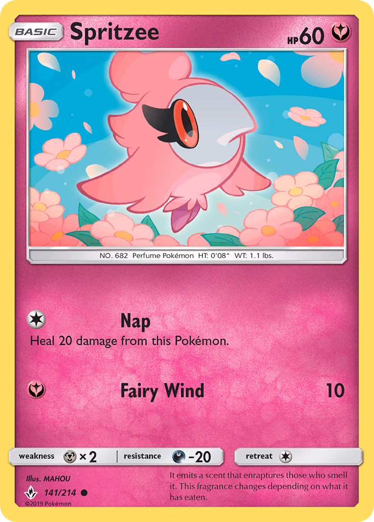 Spritzee Pokemon card (141/214, Unbroken Bonds)