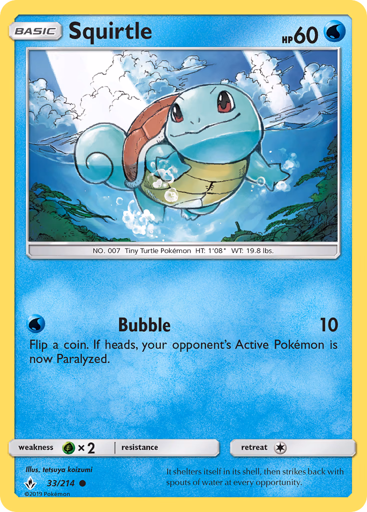 Squirtle Pokemon card (33/214, Unbroken Bonds)