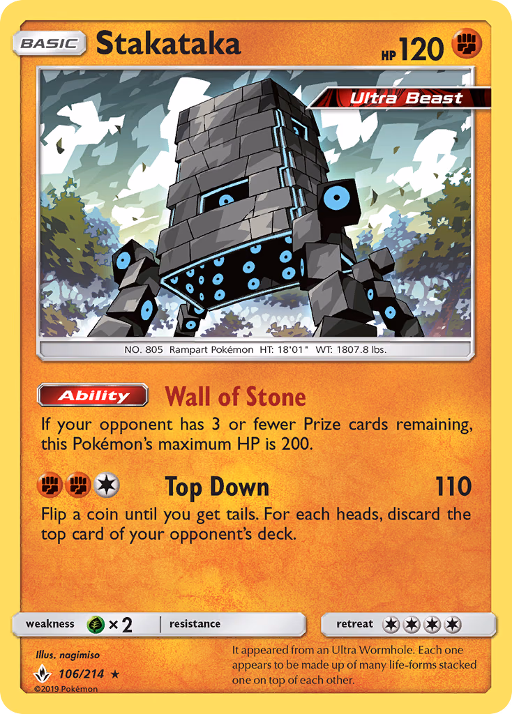 Stakataka Pokemon card (106/214, Unbroken Bonds)